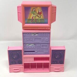 Vtg 1989 Barbie Home Entertainment Center Pink Stereo TV Speakers Mattel‎ Arco